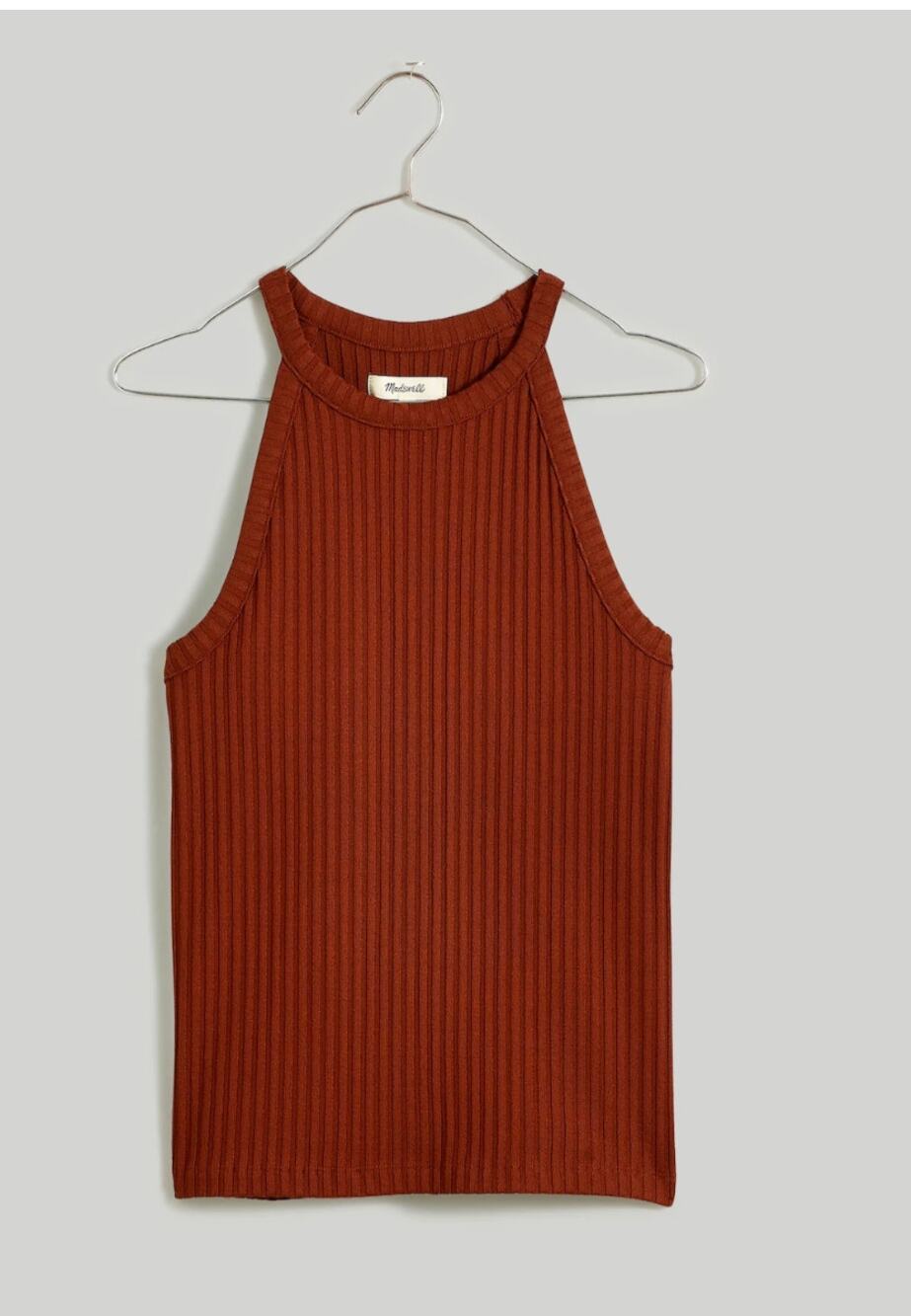 Madewell NWT Ribbed Cutaway Crewneck Tank in Brown NN264 // S